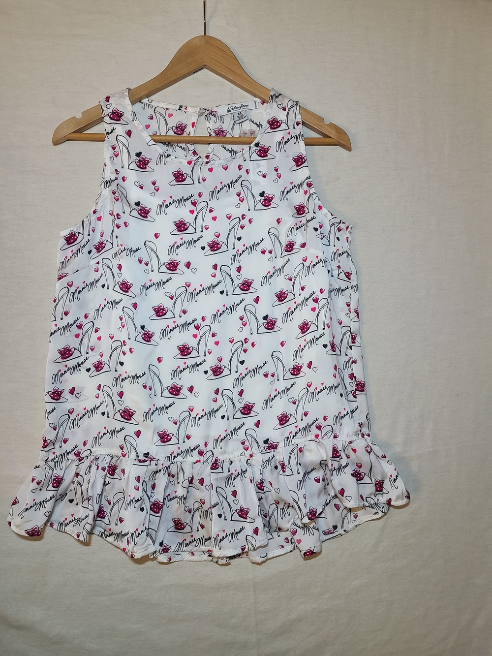 Disney Minnie Mouse White Tank Top with Pink Heart & Bow Print